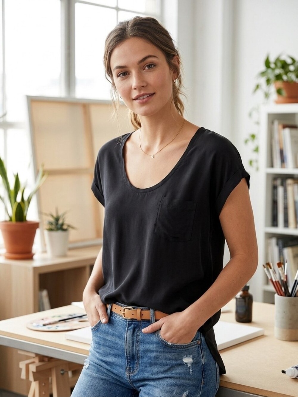 162. Club Monaco 100% Silk Black Tee